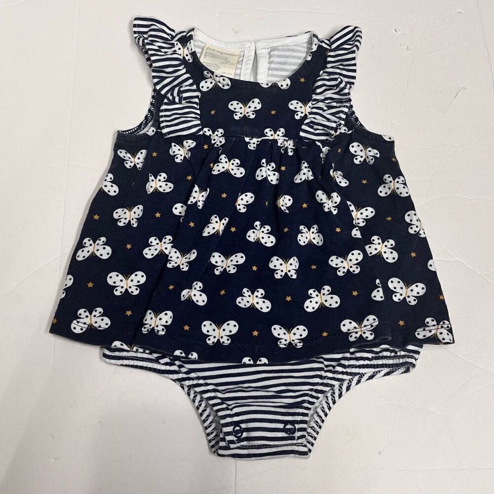 First Impressions Navy Blue And White One Piece   Size 3-6 Months